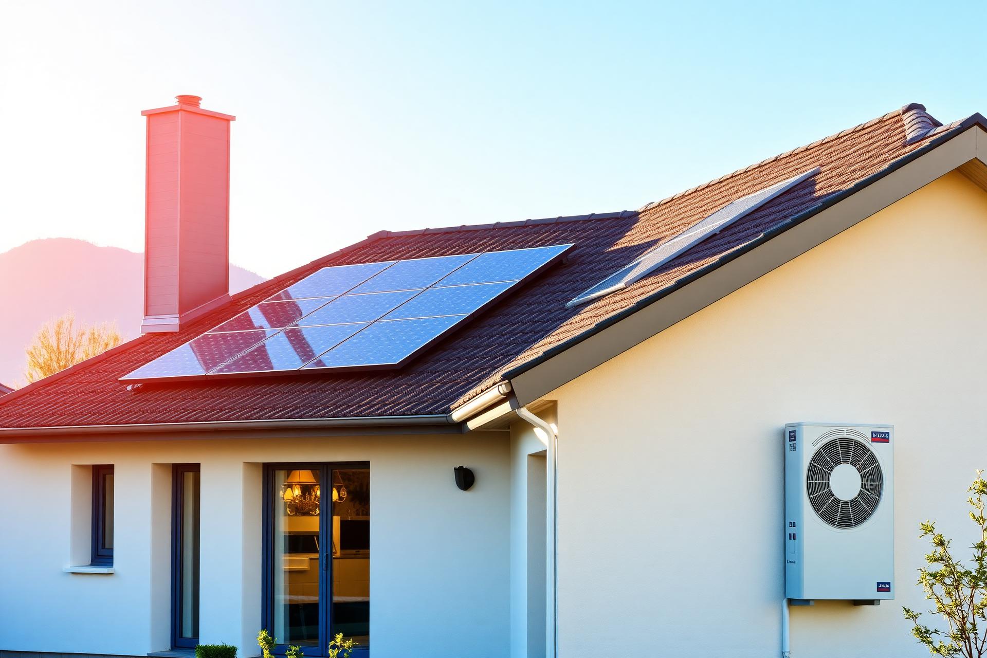 Maison équipée de panneaux solaires et pompe à chaleur